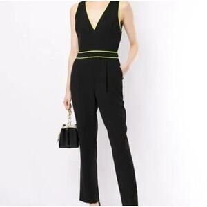 Alice + Olivia‎ Jeri Piped Jumpsuit Black/Neon Yellow Size 6